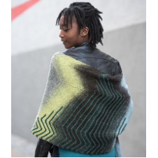 Long and wide rectangular shawl. Uneven zigzags play with the slowly evolving stripes, while contrasting short rows give a bit of curve to the middle of the shawl.