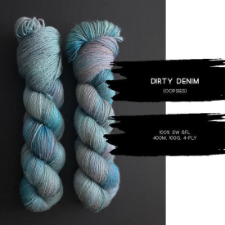 Variegated yarn in the colors of faded jeans.