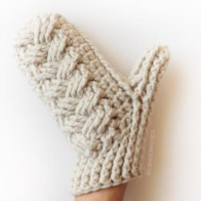 chunky mittens with a very wide braid-style cable up the back of the hand.