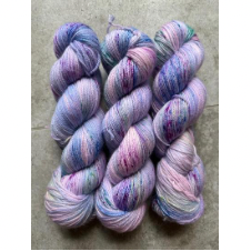 Variegated yarns in cool, medium tones.