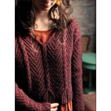 V neck pullover bold diagonal lines. Motifs are 1 by 1 and 2 by 2 cables.