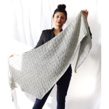 Long and shallow triangular shawl, covered with textured Vesica Piscis shapes.