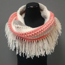 Cowl with long fringe and rows of bobbles