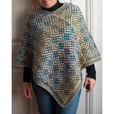 traditional poncho with intricate colorwork squares.