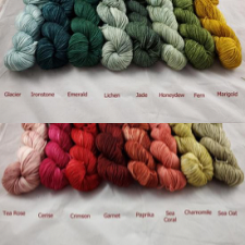 Sixteen colorways in warm, semisolid tones