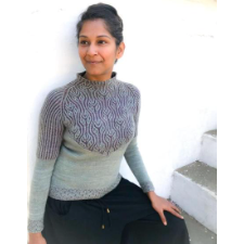 pullover with brioche yoke that comes to a point in front.