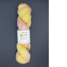 Variegated yarn in soft floral shades.