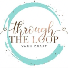 Paint swirl with glitter and the words “Through the Loop Yarn Craft.”