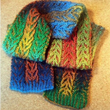 Brioche scarf with three vertical sections in alternating colors.