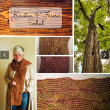 Photos of brioche scarf that mimics knotty pine.