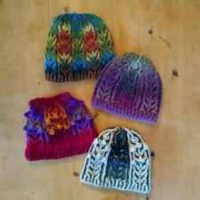 Brioche hat in alternating colors vertical sections.