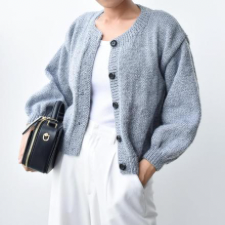 Simple drop-shoulder knitted cardigan with buttons.