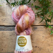 Slub yarn and mohair in pinks and golds.