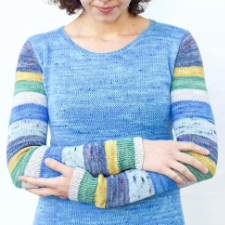 Simple pullover with scrappy striped sleeves