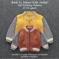 Varsity style kids jacket with contrasting sleeves and stripes at neck and cuffs.