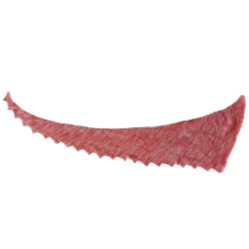 Shallow asymmetric triangular shawl with sawtooth bottom edge.