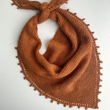 Bandana-style knitted shawl with picot edging.