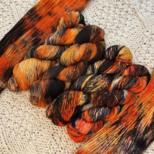 Orange and black variegated yarn.