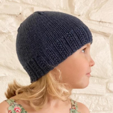 Simple beanie with ribbed brim, in baby to adult sizes.