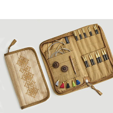 Zipper case with dark wood interchangeable needles.