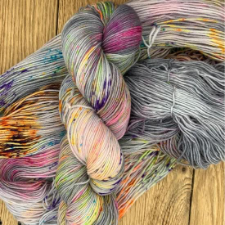 Variegated yarn in lots of colors in light to medium warm tones.