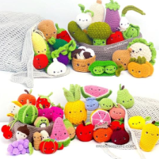 Fifty amigurumi fruits and vegetables.