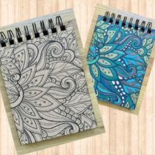 Wooden notebook with line drawing of beautiful floral pattern that you can color with markers.