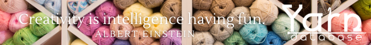 Yarn background with logo and Albert Einstein quote: Creativity is intelligence having fun.