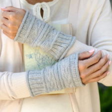 Wrist warmers have bands of different textures. Total length is 15 to 18 centimeters or 6 to 7 inches.