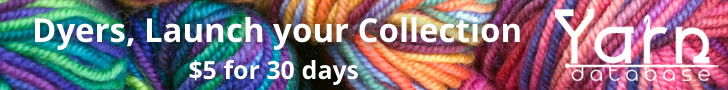 Photo of colorful variegated yarn announcing that dyers can advertise their latest collection for $5 for 30 days.