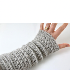 Fingerless mitts in intricate texture.