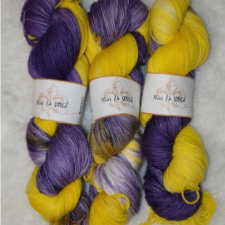 Bright yellow and purple variegated yarn.