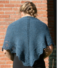 Triangular mitered shawl with simple flower lace hem in sport or sock.