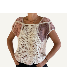 Oversize short sleeve tee made from hexagons and partial hexagons. Back has a deep dip and a tie at the neck.